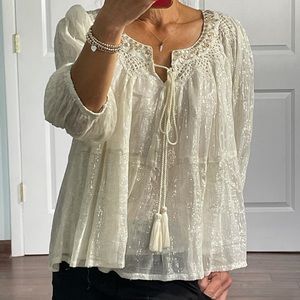 Anthropology RAGA Madi Shimmer Lined Peasant Top S
